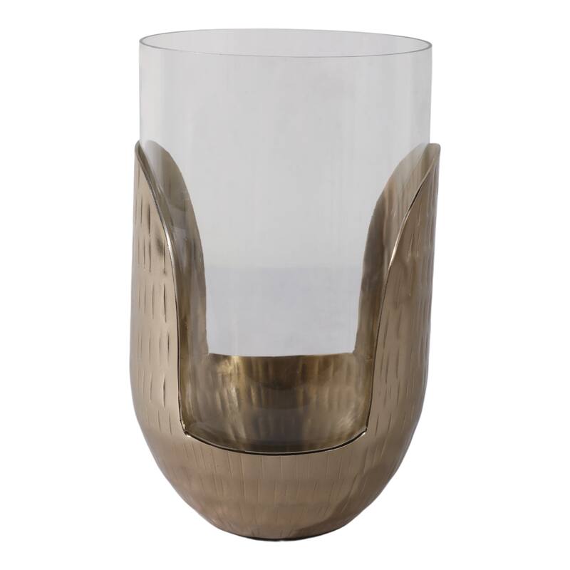 Decorative Glass Hurricane Candle Holder with Metal Base - Gold & Clear