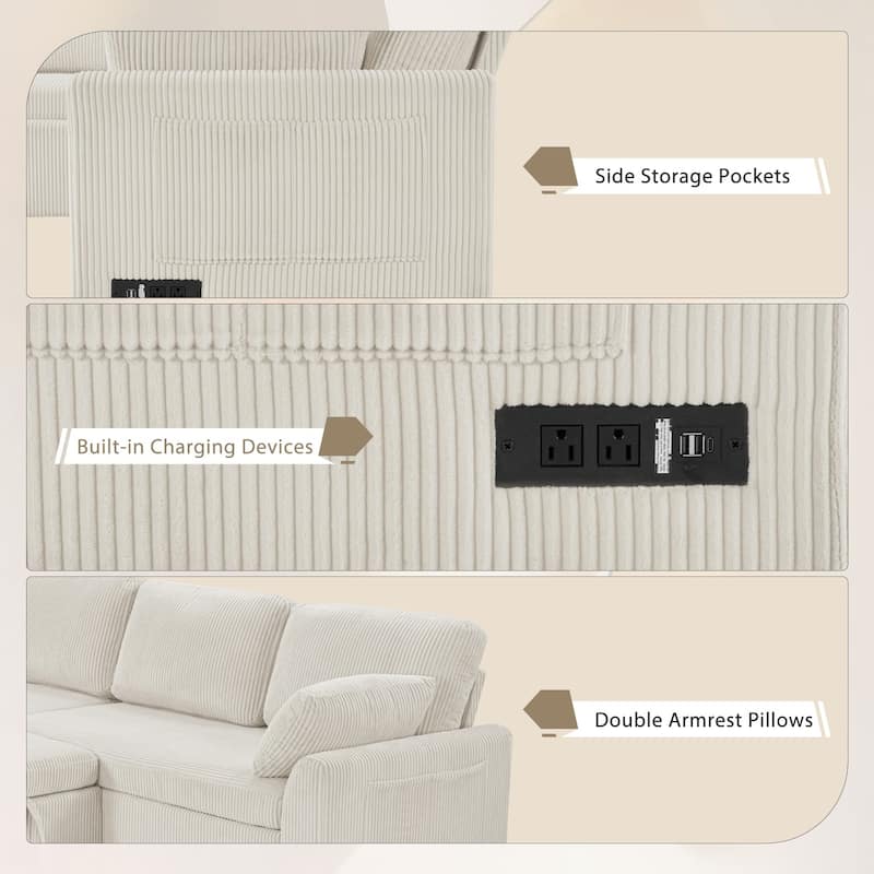 111.2" U-shaped Sofa with Reversible Chaise and Convertible Sofa Bed