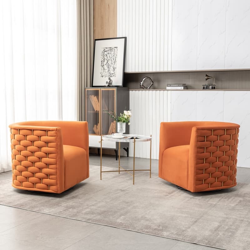 Modern Glam Velvet Upholstered 360 Degree Swivel Barrel Chair Set of 2