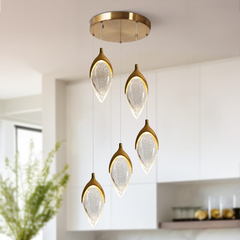 Modern LED Gold 5-Light Cluster Chandelier Island Lights for Kitchen Island Stairwell