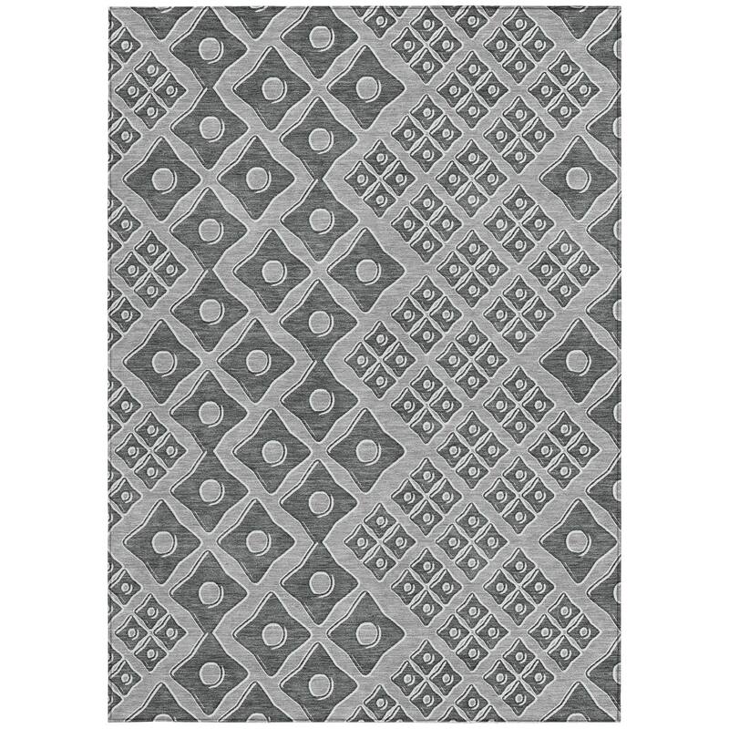 Gray And Light Gray Geometric Washable Indoor Outdoor Area Rug - 3' x 5'