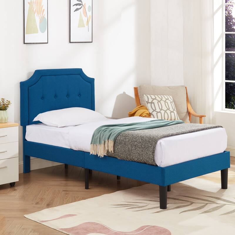 VECELO Upholstered Platform Bed Frame with Adjustable Headboard