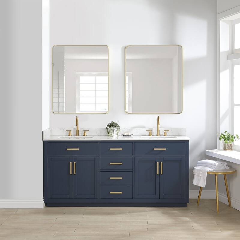 Altair Gavino Bath Vanity with Grain White Composite Stone Top and Mirror