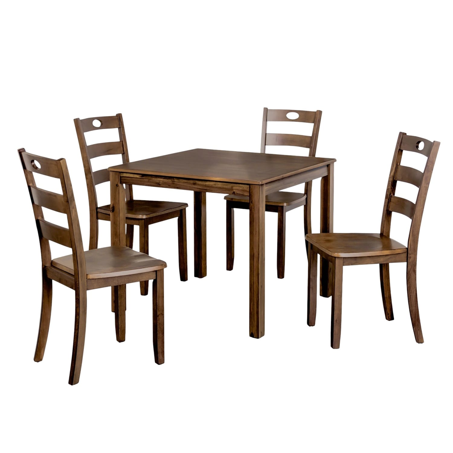 5 Piece Square Dining Set with Slat Back Chair in Walnut