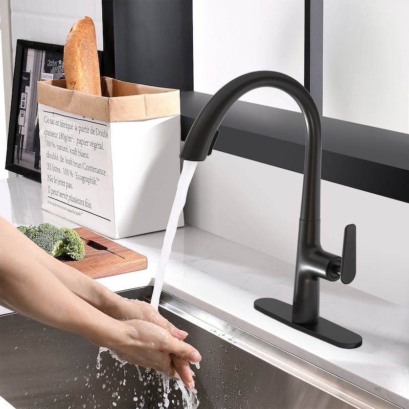 24" Dual Sensors Touchless Pull-Down Kitchen Faucet Fingerprint Resistant, Standard Braided Hoses