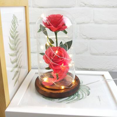 Preserved Real Rose ,Glass Dome Eternal Flower, F-orever Love, Handmade Gift for Mom Women W-ife Girlfriend Valentine's Day