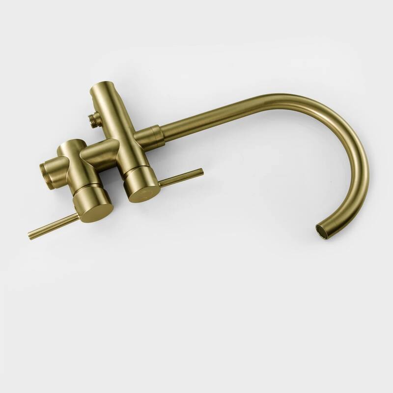 KISRAIS Double Handle Floor Mounted Freestanding Tub Filler Faucet with Handshower