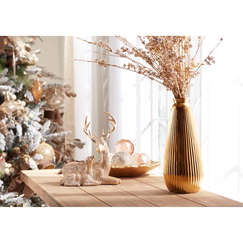 Festive Deer and Fawn Figurines Set of 2 for Holiday Shelf Decor - 9" x 5.25" x 10"