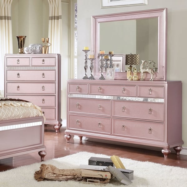 slide 2 of 7, Dzhebel II Contemporary 2-piece 7-Drawer Dresser and Mirror Set by Copper Grove Rose Gold