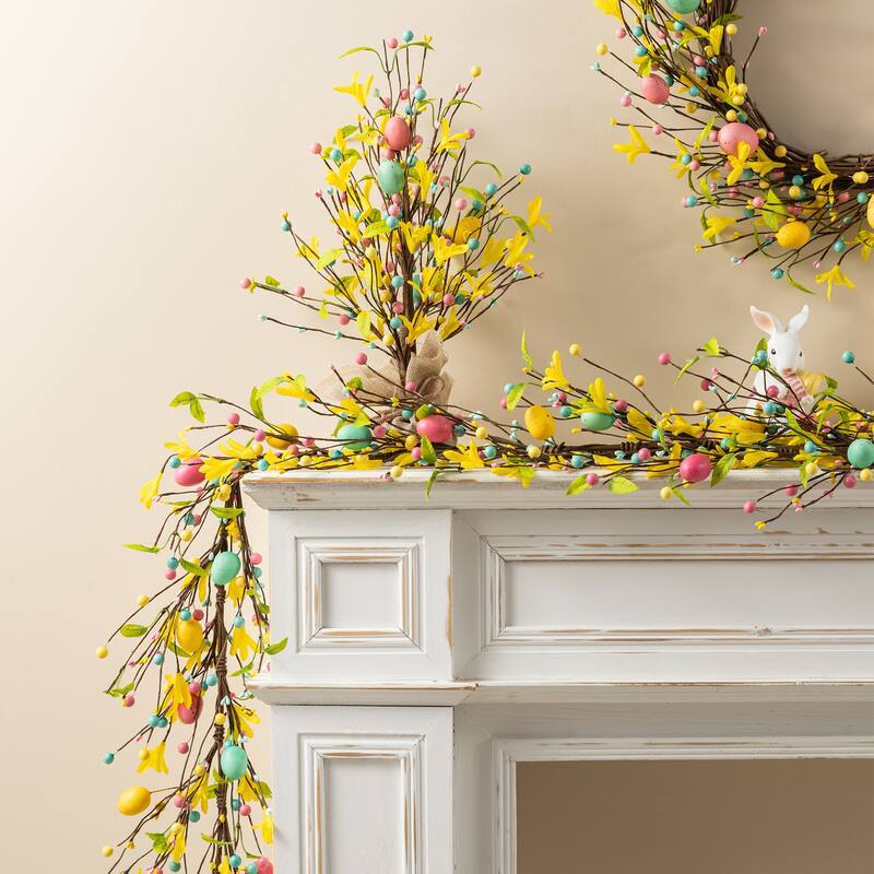 Glitzhome 72"L Easter Egg Flower Berries Lavender Garland - Egg & Flower