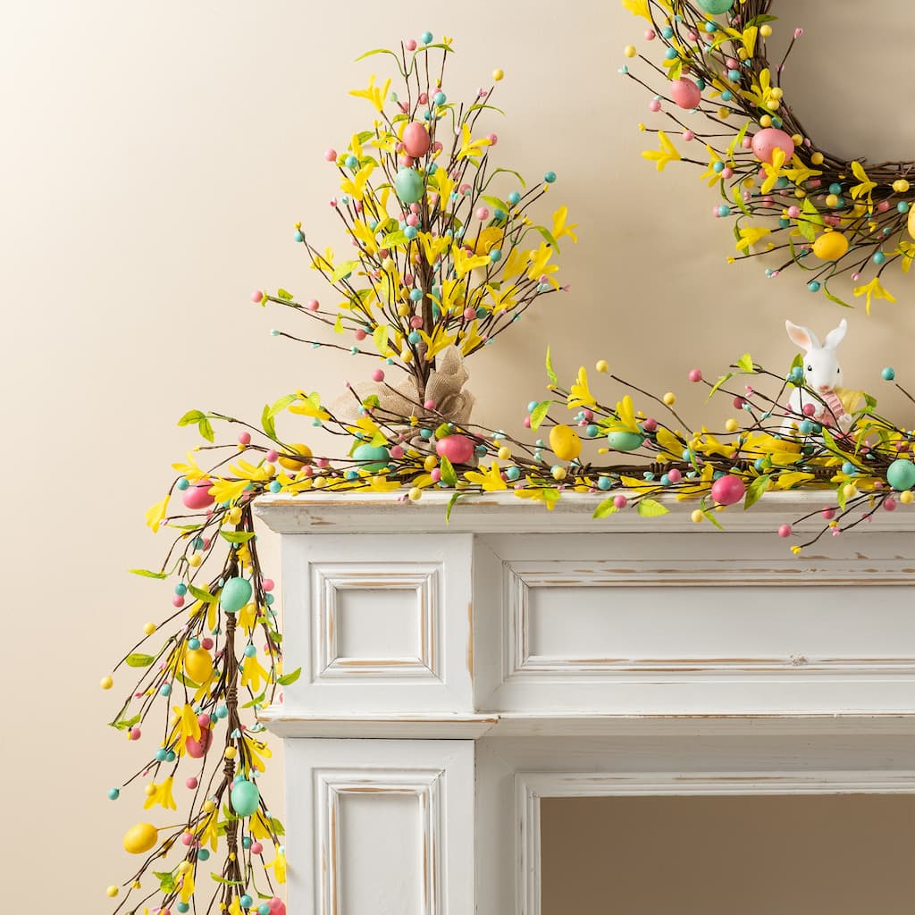 Glitzhome 72"L Easter Garland with Egg Flower Berries Lavender