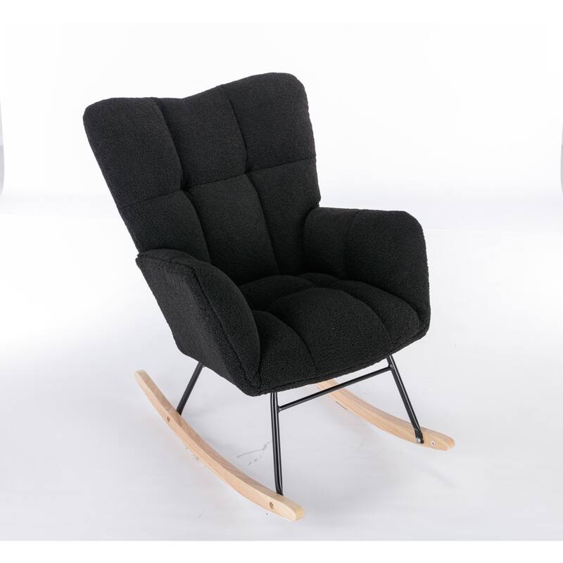Teddy Fabric Rocking Glider Chair with Wooden Frame and 250lb Weight Capacity