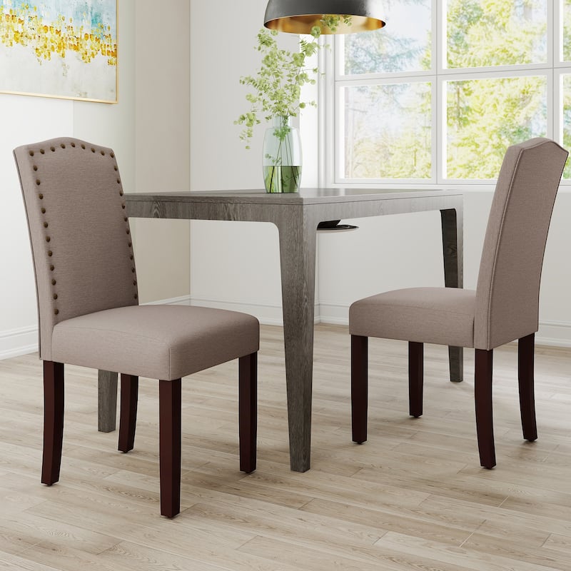 Fabric Upholstered Nailhead Trim Parson Dining Chairs Set of 2