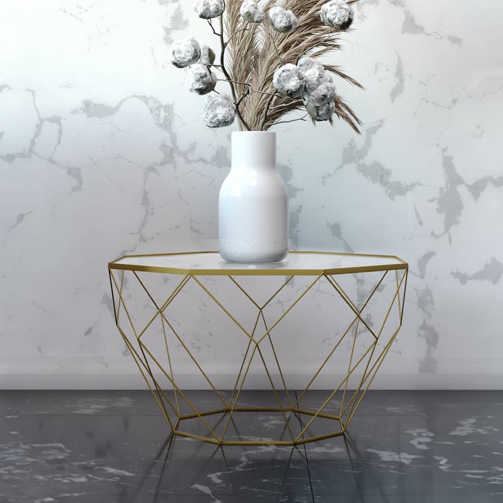 Malibu 22" Modern Octagon Center Coffee Table with Tempered Glass Table top & Sturdy Metal Geometric Base for Living Room Office