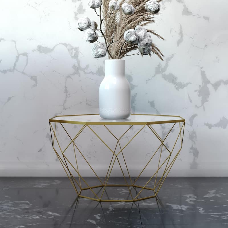 Malibu 22" Modern Octagon Center Coffee Table with Tempered Glass Table top & Sturdy Metal Geometric Base for Living Room Office