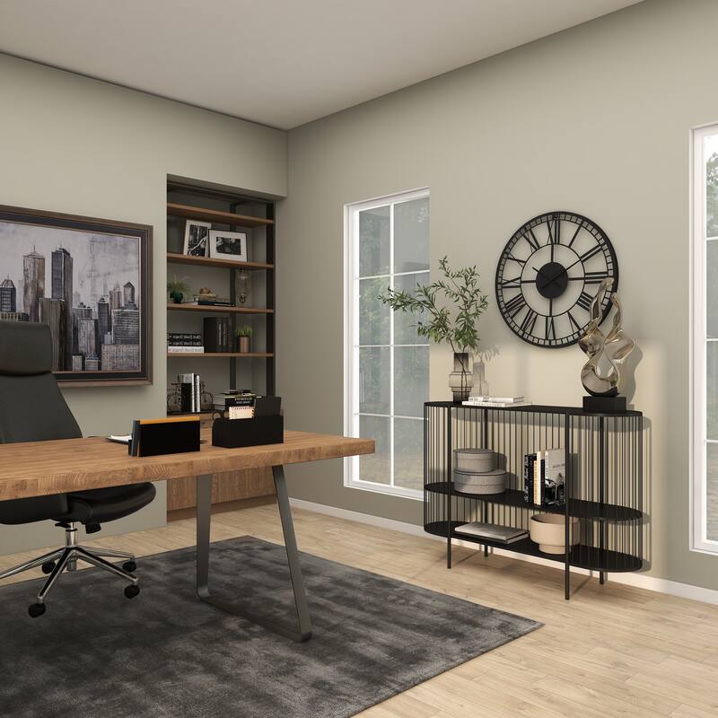 Metal Narrow Oval 2 Shelf Console Table with Open Wire Frame - Black - Roche River Decor