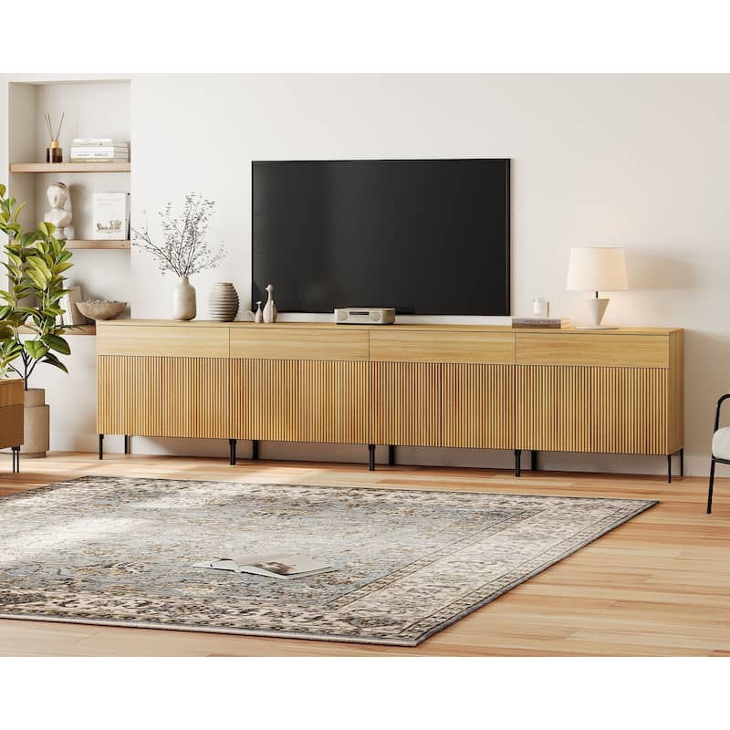 31.5" Modern Reeded TV Stand With Doors, Entertainment Center With Shelf, Wooden TV Console