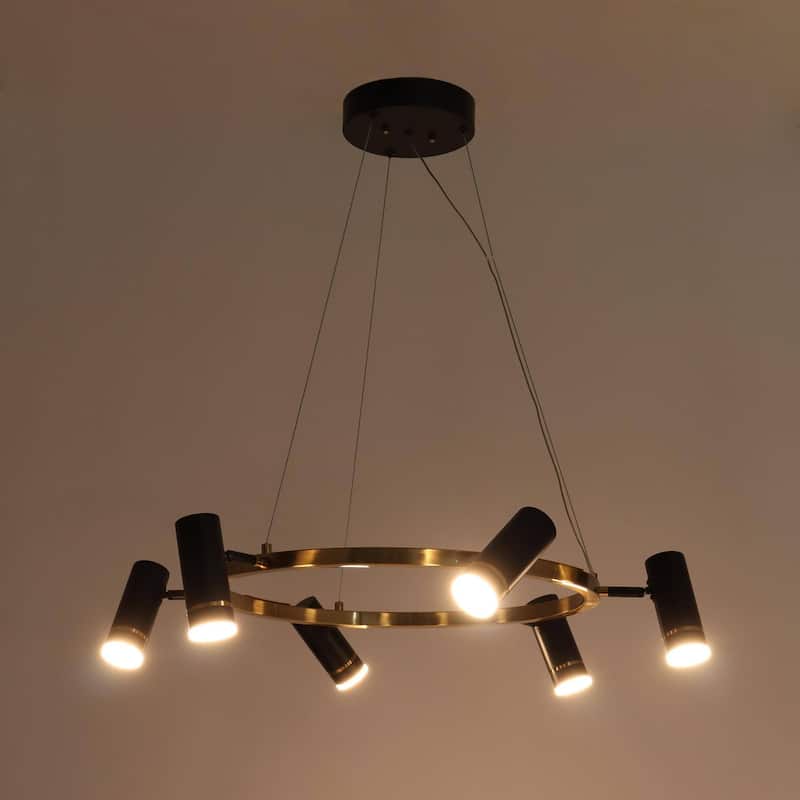Modern 6-Light Black LED Chandelier Wagon Wheel Pendant Lights for Dining Room - 31.5 "