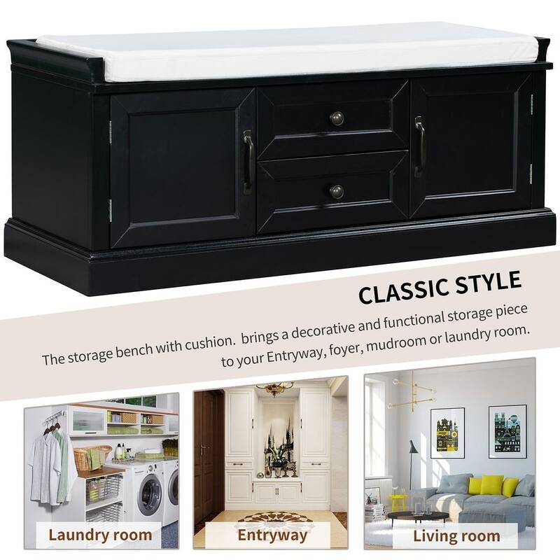 Storage Bench Shoe Bench with Removable Cushion for Living Room