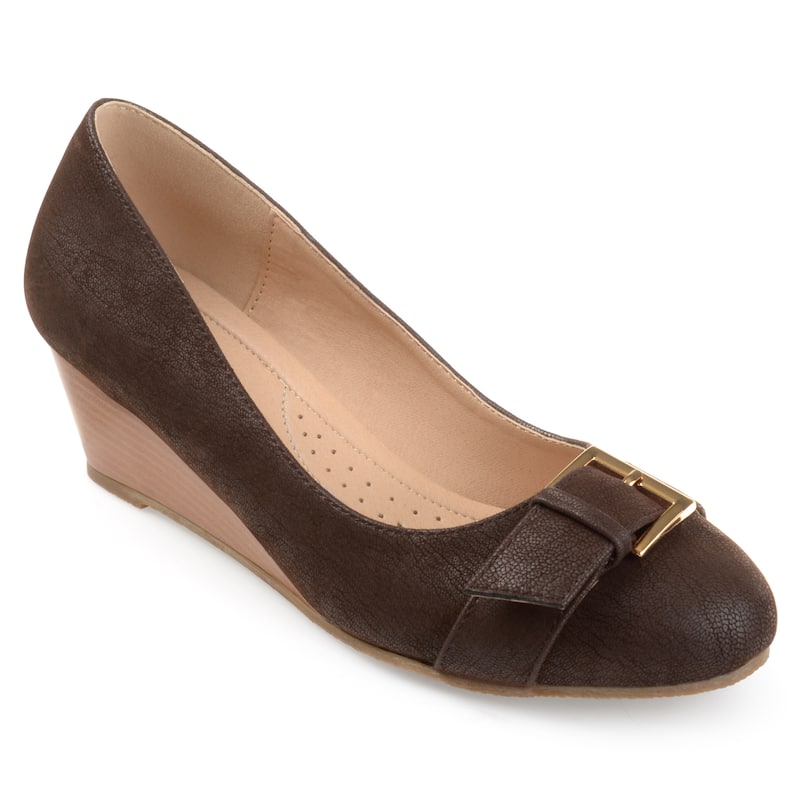 Journee Collection Women's Graysn Comfort Insole Slip On Round Toe Wedge - Medium - Brown - 7.5