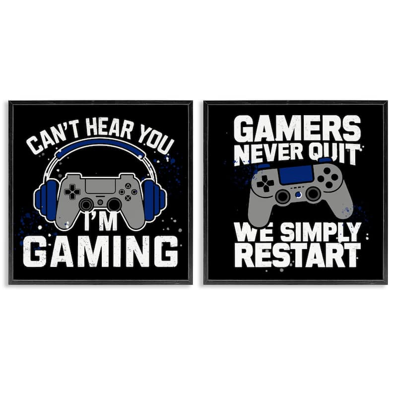 Stupell Hardcore Gamer Expressions Framed Giclee Art Design By Kim Allen (Set of 2) - 12 x 12 - Black