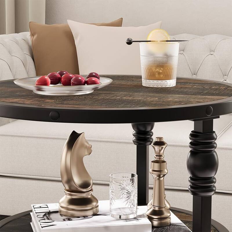End Table 3-Tier Round Side Table Living Room Accent Table with Storage Shelf