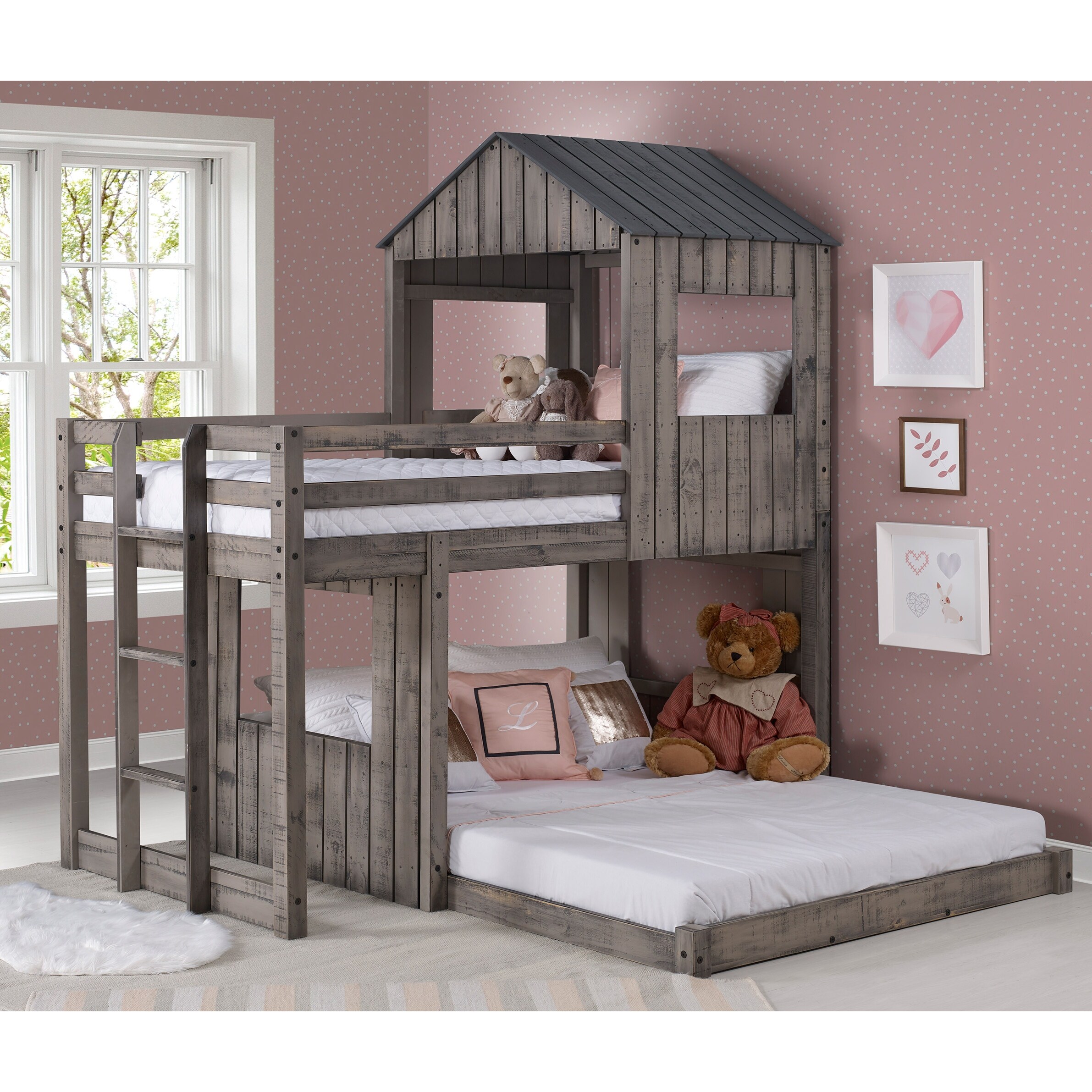 Twin Over Full Rustic Dark Grey Campsite Loft Overstock 28167476