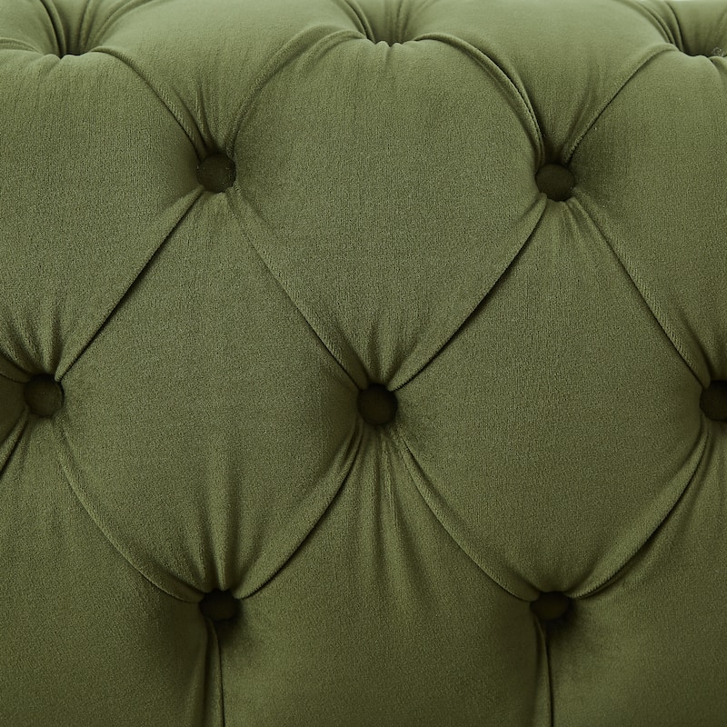 83.75" Velvet 3-Seater Sofa with Tufted Diamond Stitching, Gold Accents, and Iron Legs