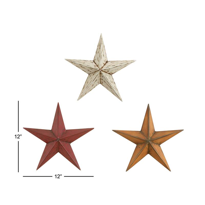 Multi Colored Metal Indoor Outdoor Star Home Wall Decor (Set of 3)