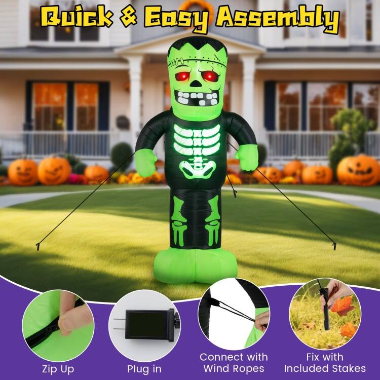 Green-Black Polyester LED Inflatable Frankenstein Halloween Decoration 8.4ft Tall