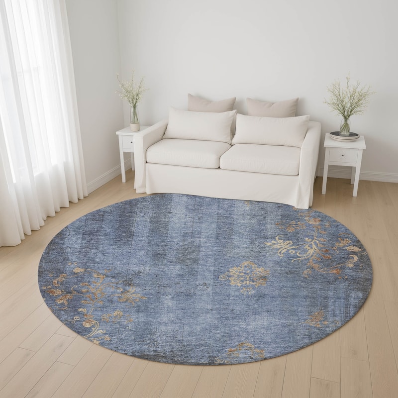 Premium Washable Super Soft Modern Glam Mayfield Rug - Denim - 8' x 8'