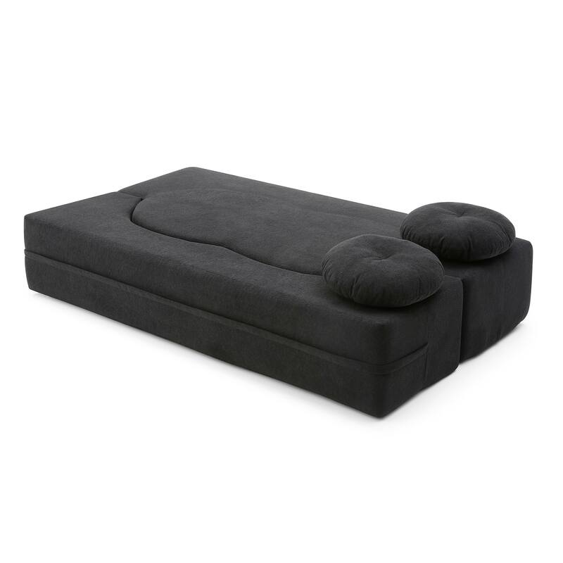 2-in-1 Convertible Folding Sofa Bed Lychee Velvet Futon Loveseat Couch