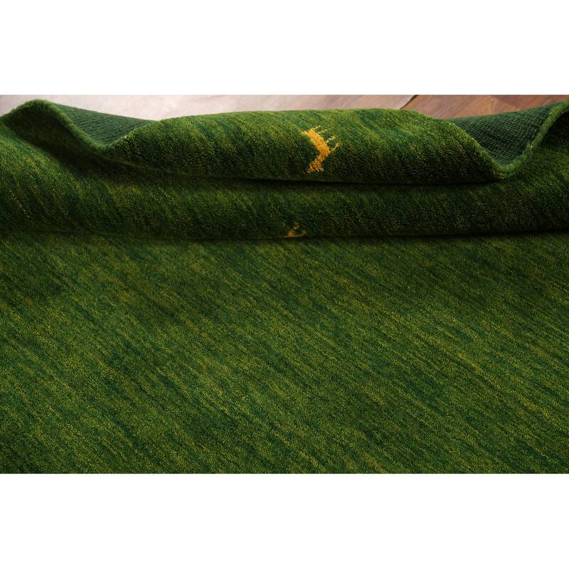 Tribal Green Gabbeh Indian Area Rug Handmade Wool Carpet - 5'3"x 7'6"