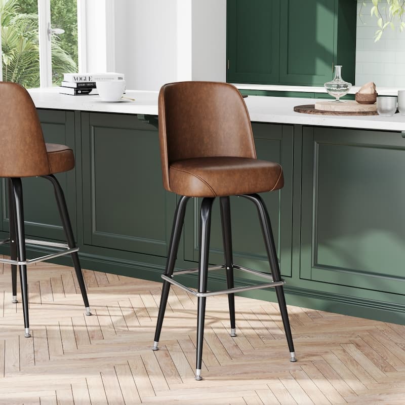 2 Pack Metal Barstool with Swivel Vinyl Upholstered Bucket Seat and Footrest - 18.5"D x 18.5"W x 42.5"H