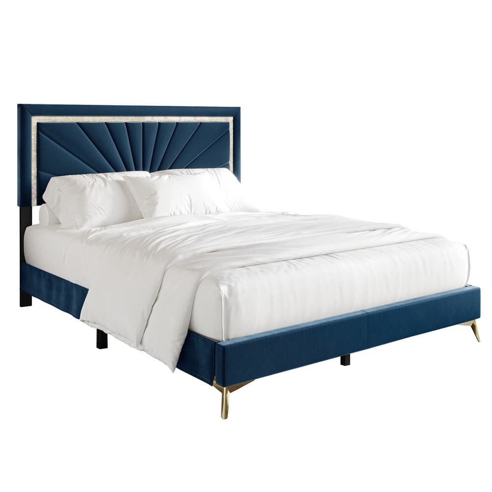 CraftPorch Luxurious Diamond Strip Velvet Upholstered Bed