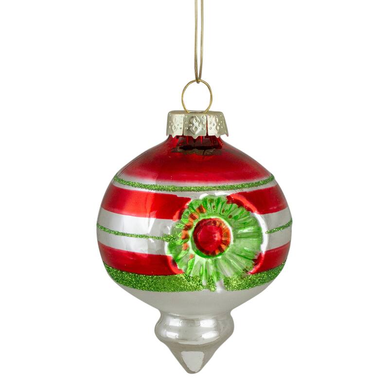 4ct Red Green and Silver Vintage Glass Christmas Ornaments 3.25-Inch (80mm) - 3.25"