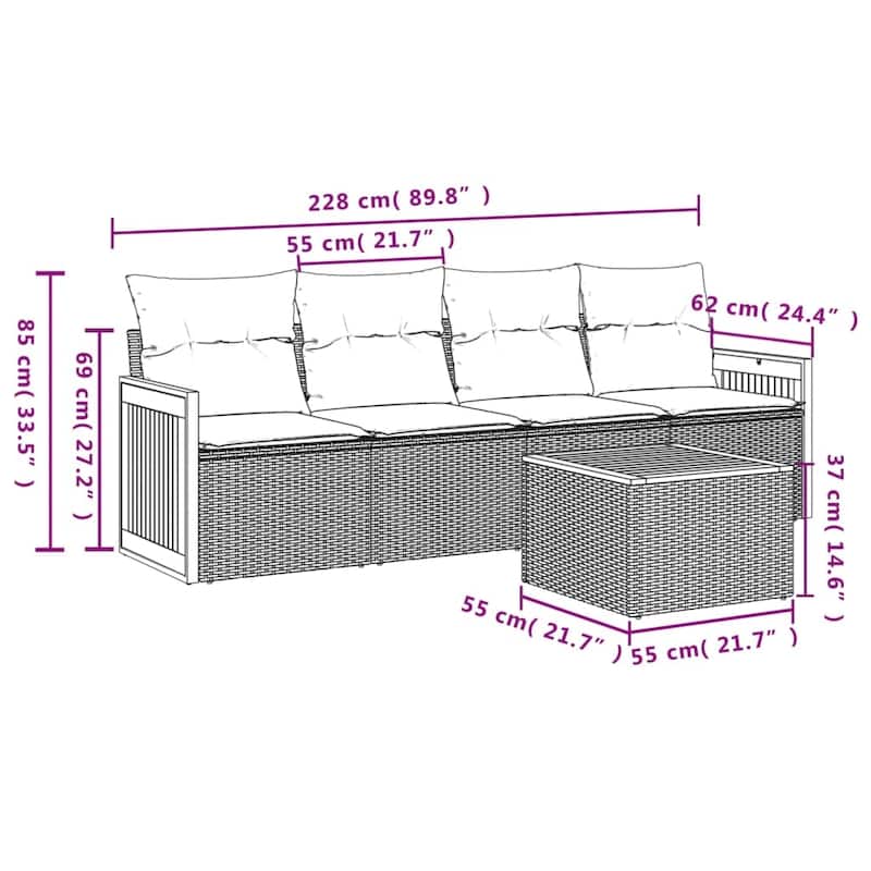 vidaXL Patio Sofa Set with Cushions Outdoor Conversation Furniture Poly Rattan
