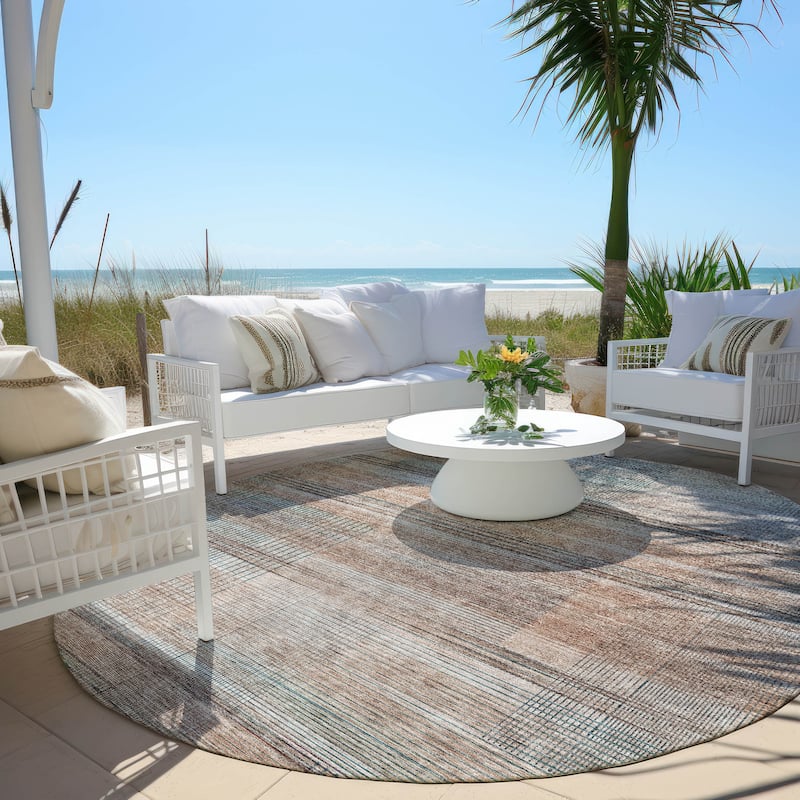 Machine Washable Indoor/ Outdoor Chantille Contemporary Imprints Rug - Copper - 8' x 8'