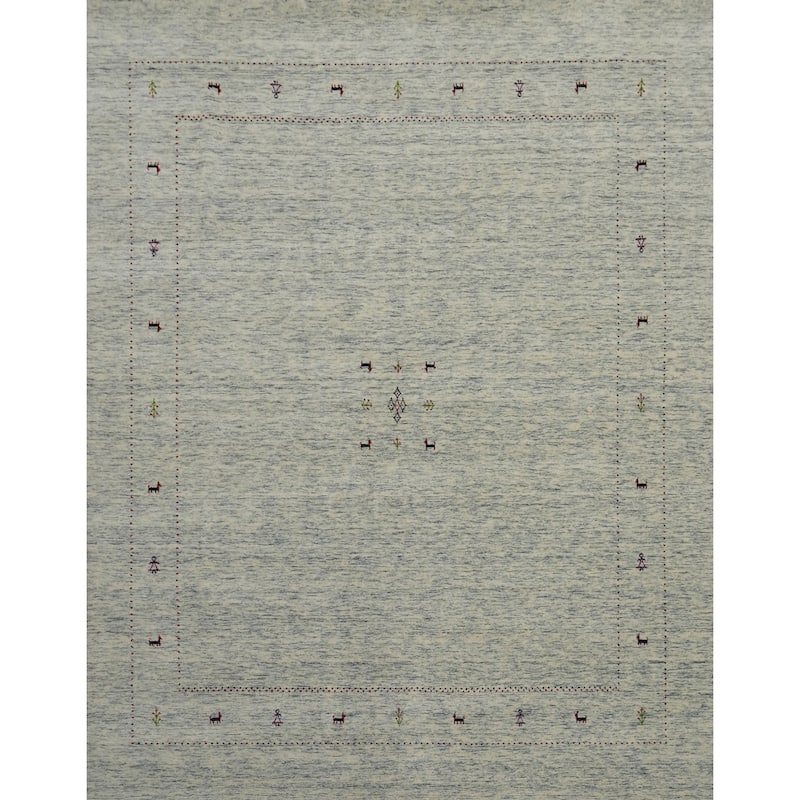 Hand Knotted Oriental 100% Wool Carpet Tribal Animal Pictorial Beige & Ivories Gabbeh Area Rug - 9' 11'' X 8' 7''