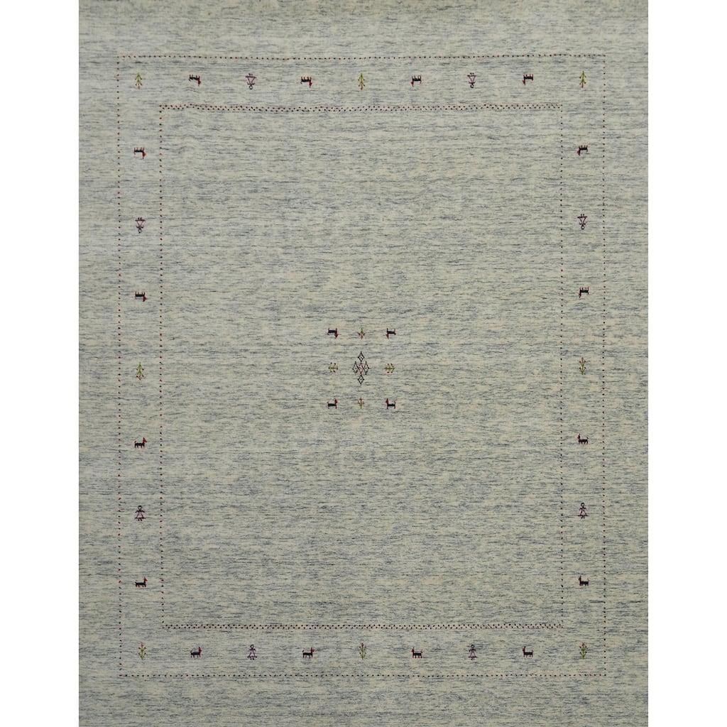 Hand Knotted Oriental 100% Wool Carpet Tribal Animal Pictorial Beige & Ivories Gabbeh Area Rug - 9' 11'' X 8' 7''