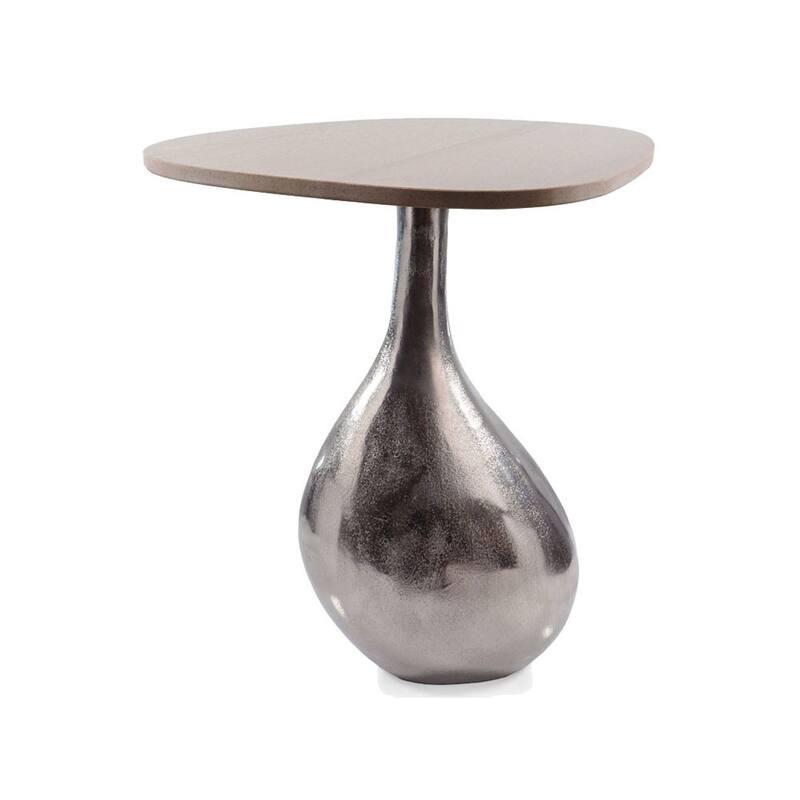HomeRoots 22" Silver And Beige Cast Aluminum And Marble Pedestal End Table - 18.25' X '21.75' X '17.25