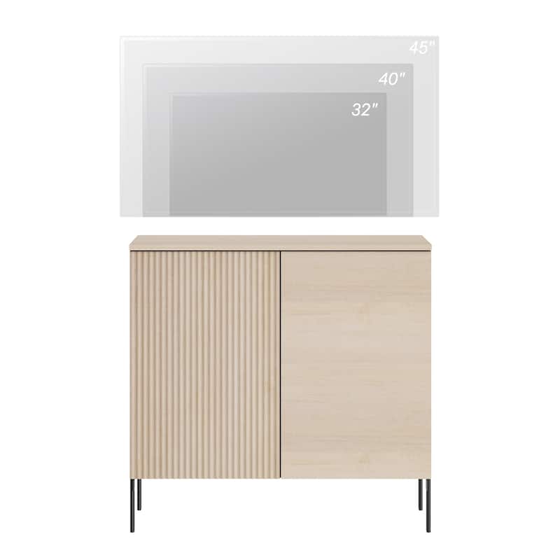 31.5" Modern Reeded TV Stand With Doors, Entertainment Center With Shelf, Wooden TV Console 