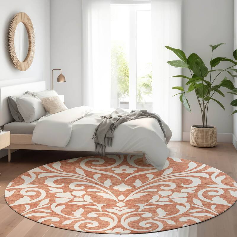 Premium Washable Super Soft Floral Chic Mayfield Rug - Salmon - 8' x 8'