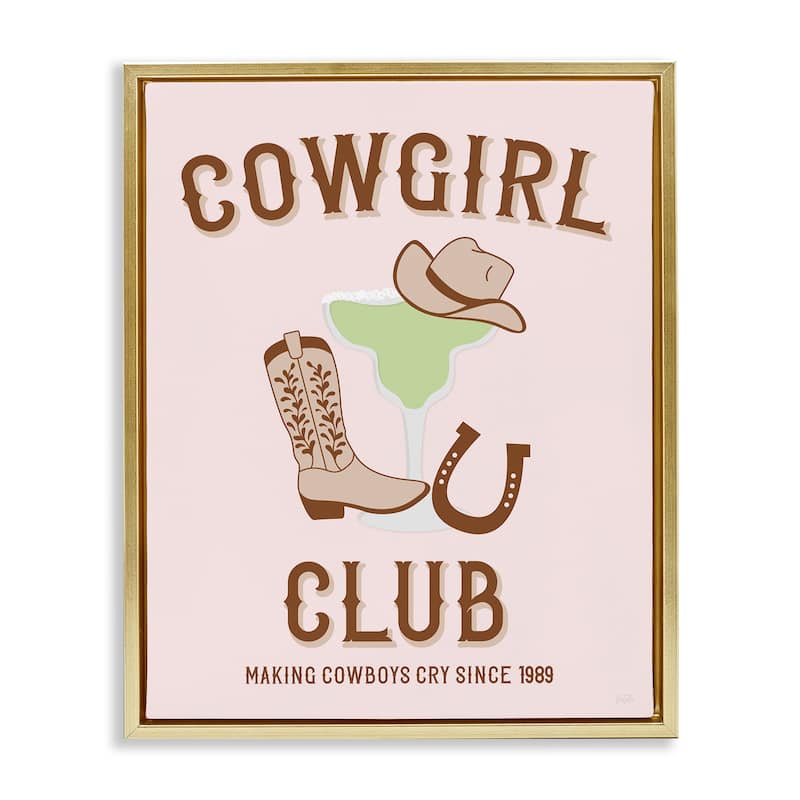 Stupell Cowgirl Club Accessories Framed Floater Canvas Wall Art Design By Natalie Carpentieri - 17 x 21 - Gold