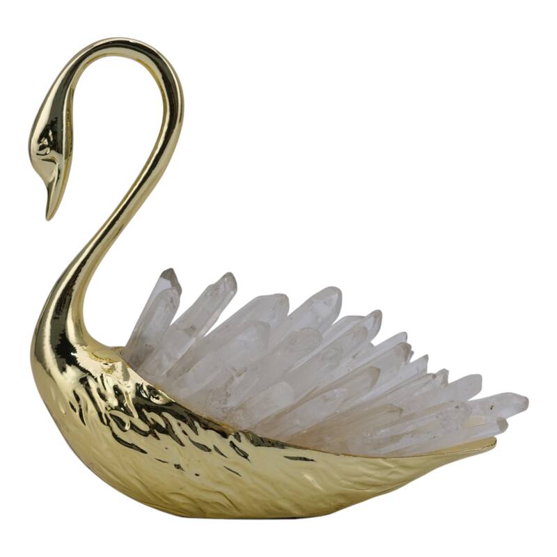 Metal Sitting Swan Sculpture with Tall Neck Elegant Home Decor - 6" x 3" x 6"