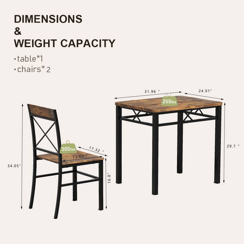 Dining Table Set for 2 Chairs, Wood Kitchen Table with Chairs Dinning Table Set for Kitchen & Dining Room, Compact Dining Set