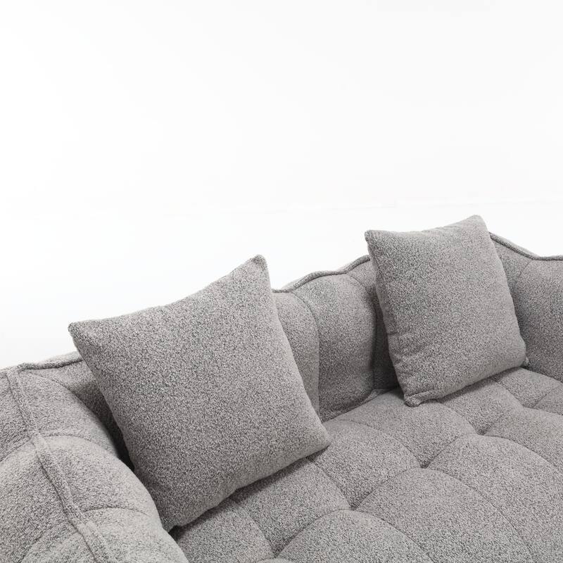 2-Seater Chenille Bean Bag Loveseat, Soft Square Recliner Sofa with High-Resilience Foam, Armrests & 2 Pillows