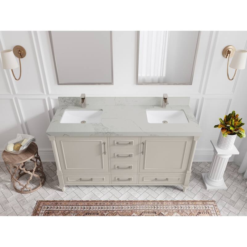 Willow Collections 60 in. W x 22 in. D Aberdeen Double Sink Bathroom Vanity with Countertop - 2" Calacatta Nuvo - Fine Grain