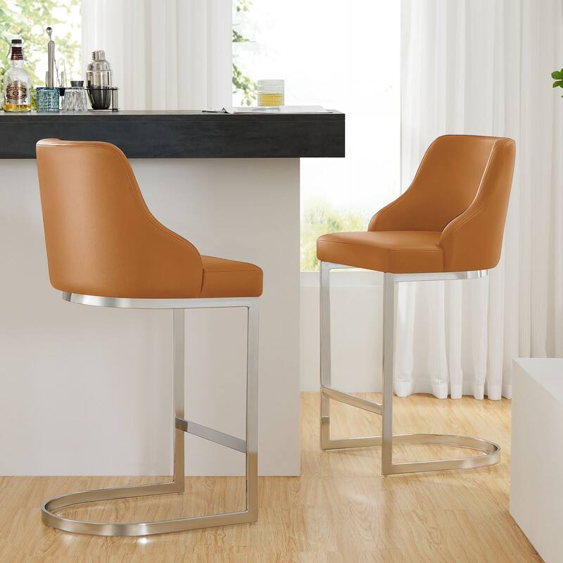 Velvet/Faux Leather Barstool, Counter Height Stools Set of 3 - 18.9"W x 20.5"D x 36.6"H