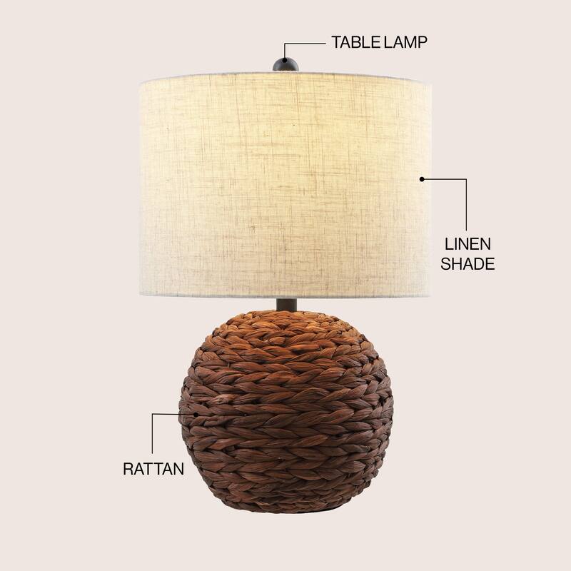Camilo 21.5" Modern Coastal Woven Rattan Globe LED Table Lamp
